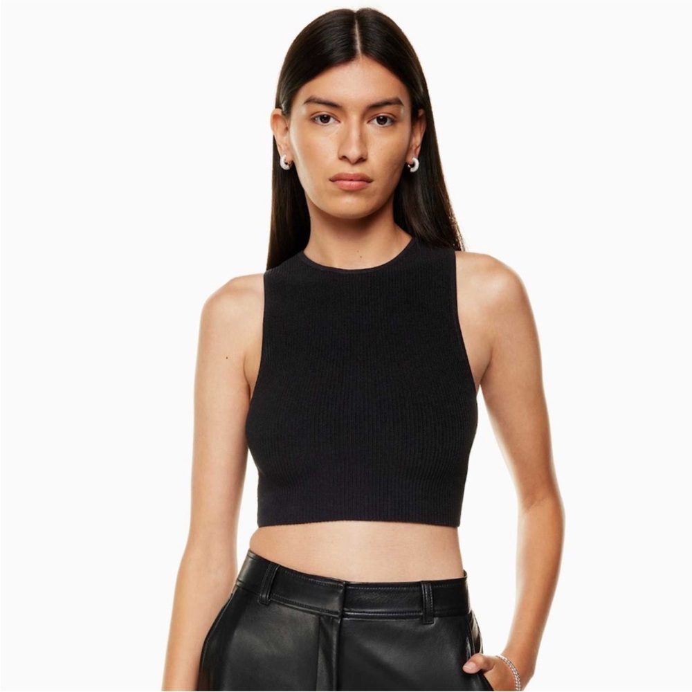 Babaton Sculpt Knit Racer Cropped Tank 
racerback Black Ribbed